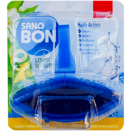 Odorizant solid pentru toaleta, Sano Bon Blue Lemon Multi-Action, 5 in 1, 55 G